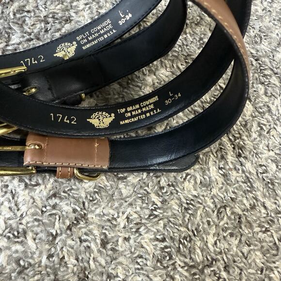 VTG Dockers Belt L 30-34 Top Grain Cowhide Leather Women Black Brown Staple NEW - Picture 5 of 6